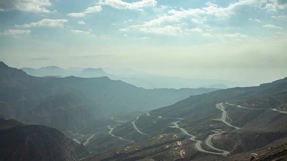 Jebel Jais Mountain Landscape Moving Clouds in Ras Al Khaimah, UAE