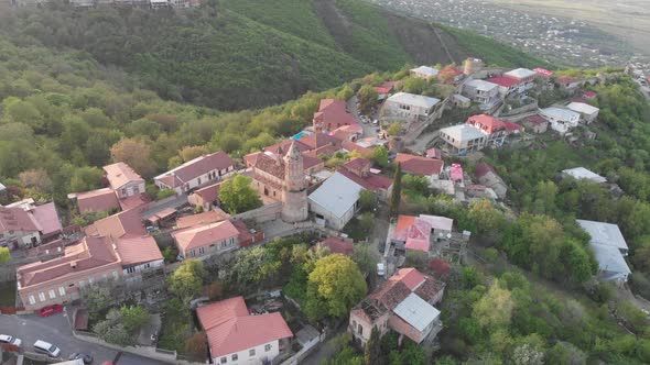 Aerial view of beautiful city of love Sighnaghi. Georgia 2019 spring