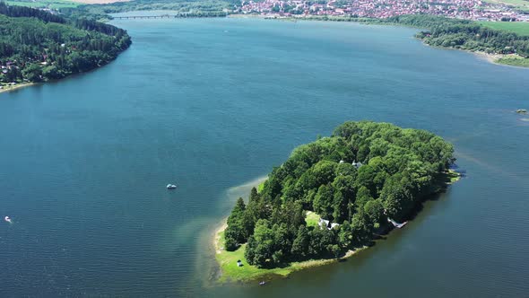 Aerial view of Slanicky island in Namestovo city in Slovakia