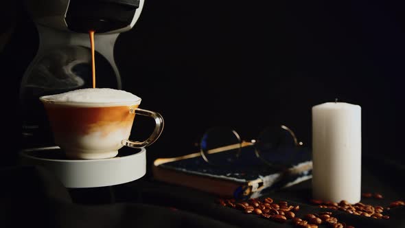 Cappuccino Pouring From Coffee Machine