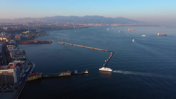 Aerial View of Izmir City By the Sea in Turkey