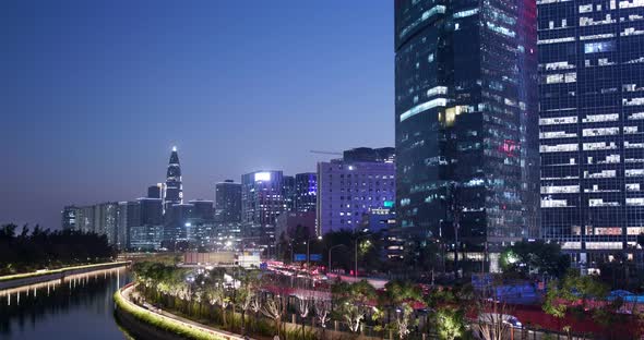 Shenzhen city, business district at night