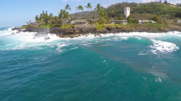 Aerial view of scenic ocean and landscape in Hawaii.