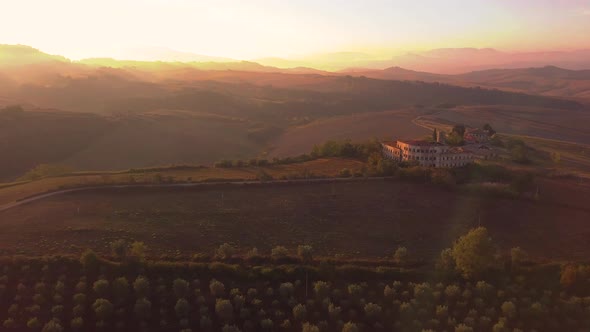 Typical Landscape of Hills in Tuscany, Italy. Aerial View