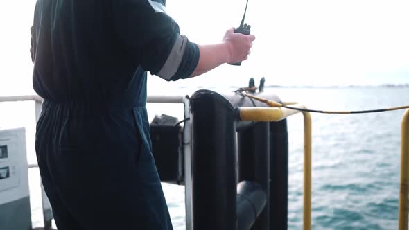 Marine Deck Officer or Chief Mate on Deck of Offshore Vessel or Ship