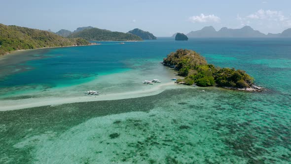 Aerial Footage Fly Over Snake Island Sandbar and Lagoon with Turquoise Azure Shallow Water