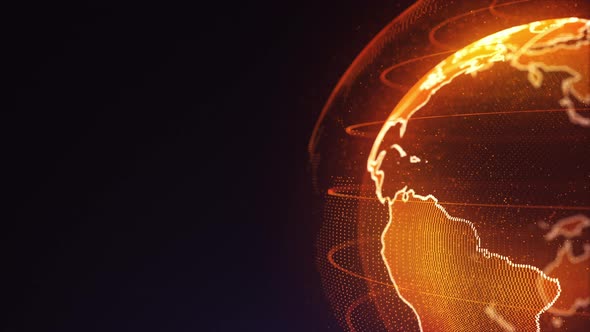 Orange Earth From Particles Rotate Around its Axis Focusing on South and North America