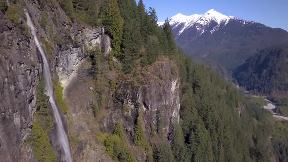 Aerial of Waterfall and Mountain