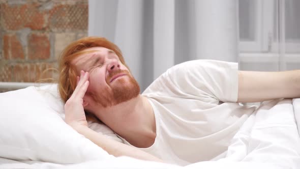 Headache Depressed Restless Man Awaking From Sleep in Bed