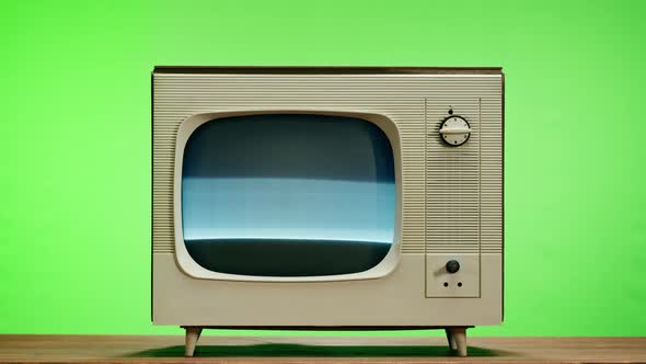 Old Television with Grey Interference Screen on Chroma Green Background