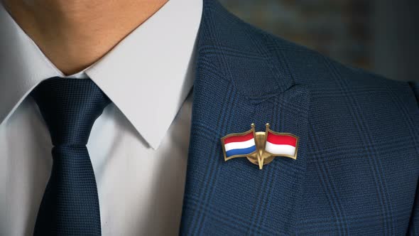 Businessman Friend Flags Pin Netherlands Indonesia