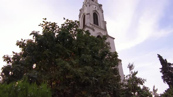 Church View at Cluj-Napoca Romania. Church religious Tower at Balkan Transylvania. cathedral histori