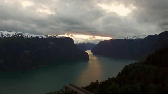 Popular viewpoint Stegastein above fjord in Norway.