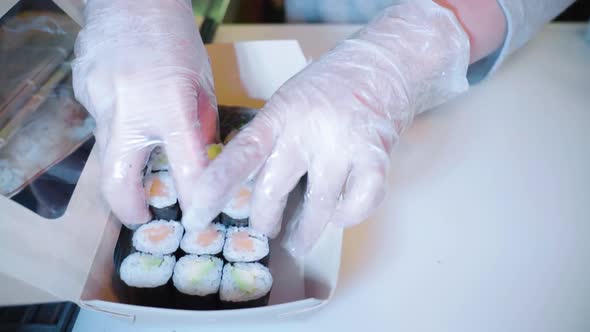 Fresh sushi prepared for takeout in an Asian Restaurant