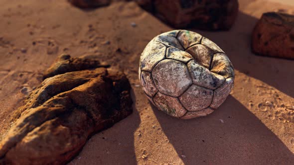 Old Leather Soccer Ball Abandoned on Sand