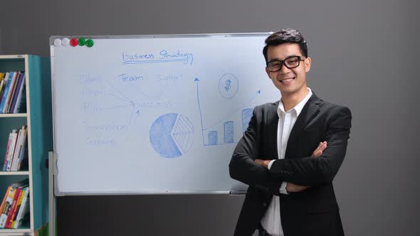 Asian Businessman With Whiteboard