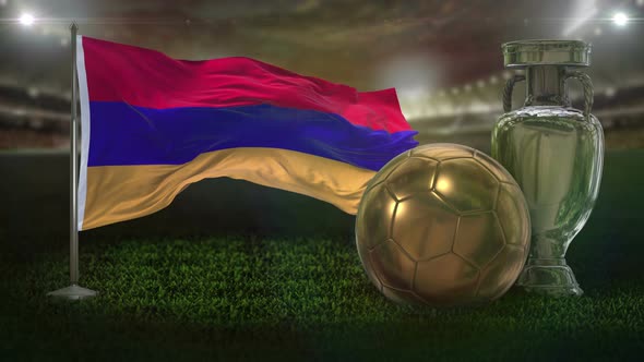 Armenia Flag With Football And Cup Background Loop 4K