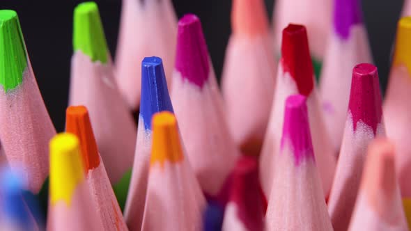 Tips Of Colored Pencils Macro Shot  Sketching or School Concept Macro Shot