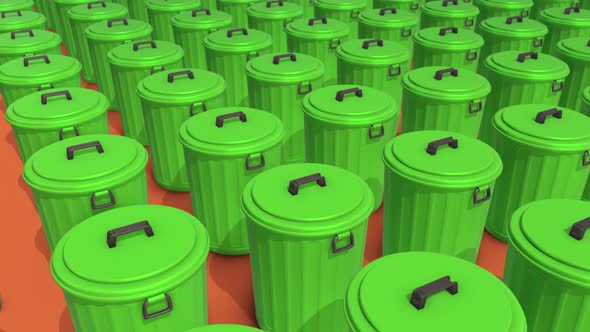A Lot Of Green Trash Cans In Orange Background Hd
