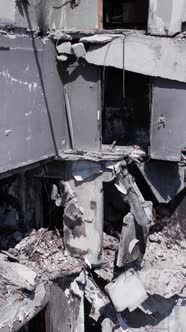 Vertical Video of War in Ukraine  Destroyed House