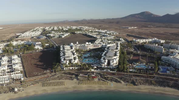 Aerial view of a luxury resort in Yaiza, Lanzarote, Canary Islands, Spain.