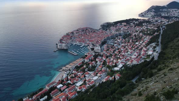 Dubrovnik seen from the cliffs in Croatia during Sunset