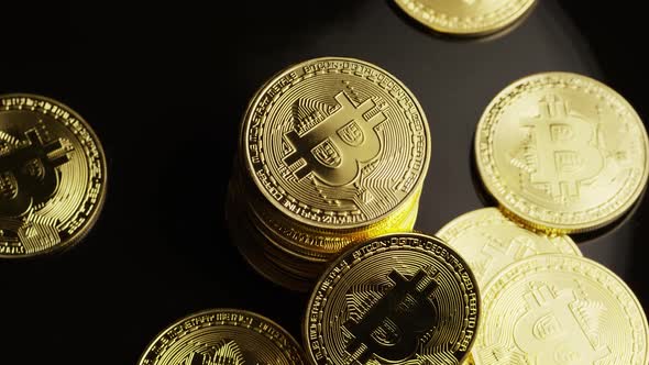 Rotating shot of Bitcoins