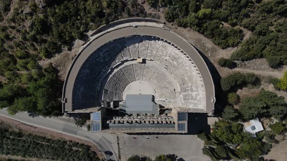 Towering Drone View of Ancient Theatre Aspendos Antalya