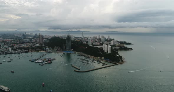 Aerial view Flying Pattaya beach Thailand