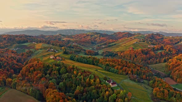 Scenic Aerial Views of South Styria in Austria on Autumn Morning