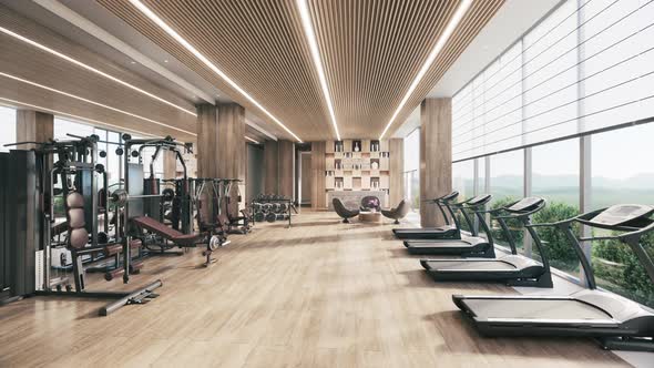 Empty Modern Gym Interior With Sports Equipment