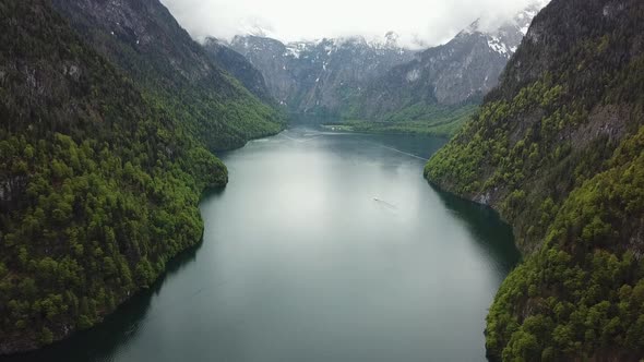 Konigsee in Germany aerial drone shot