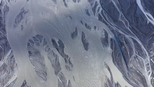 Aerial Drone View of Glacial River System of Iceland. Climate Change Concept
