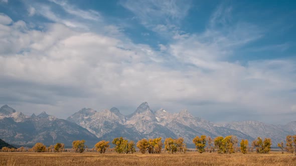 Time lapse looking at the Grand Tetons during Fall in Wyoming