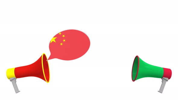Flags of Italy and China on Speech Balloons and Megaphones alt