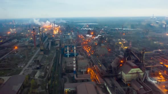 Aerial Hyperlapse Time Lapse, Night Scene of Industrial Power Plant