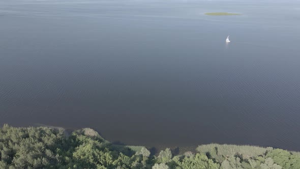 Dnipro River. Aerial View. Ukraine. Slow Motion, Flat, Gray