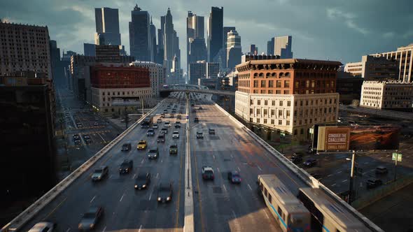 View to the Motorway Intersection in New York A Lot of Road Crossings in the Megapolis 3D Rendering