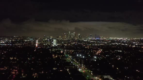 AERIAL HYPER LAPSE: Towards Downtown Los Angeles Only at Night with CIty Lights Drone Time Lapse