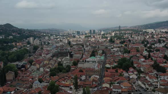 Aerial View Of Sarajevo Old Town 4K