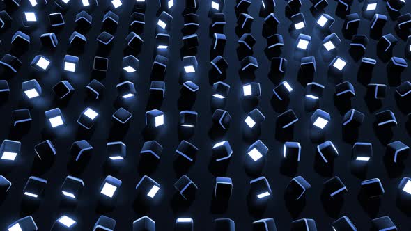 4r Loop Dark Background with Abstract Blocks on Plane Like Devices with Screen Lighting with Blue
