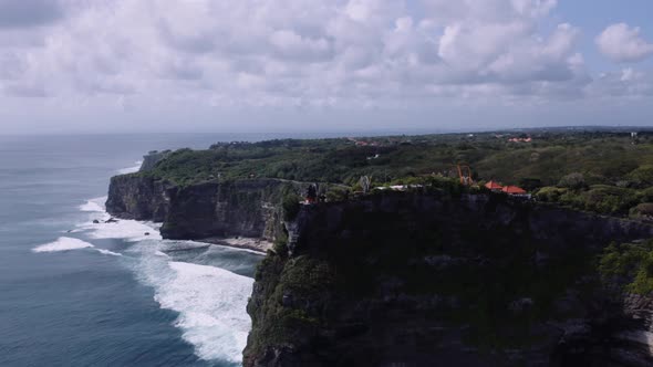 Pura Luhur Uluwatu Temple stunning location on clifftop, Bukit Peninsula; aerial