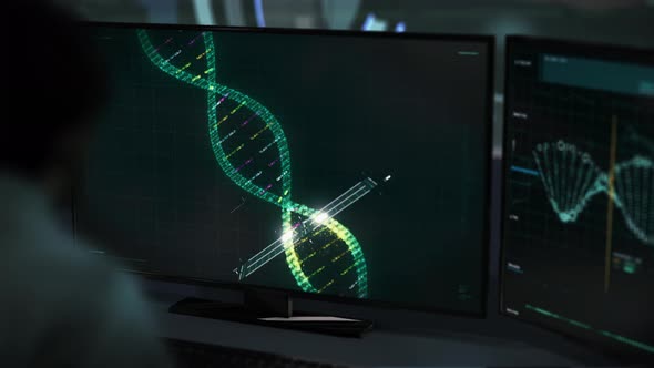 Performing scientific experiments on human DNA Strand composition at a hospital alt