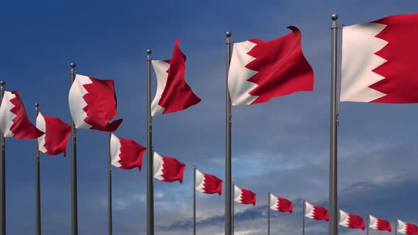 The Bahrain Flags Waving In The Wind - 4K