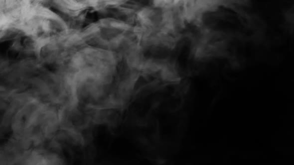 White Smoke Fog Steam Cloud Moving in Slow Motion Isolated on Black Background