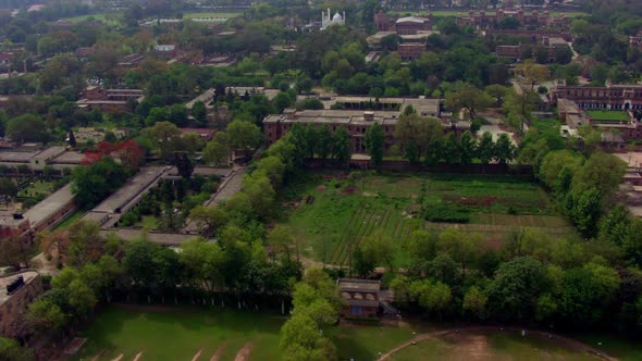 old heritage buildings aerial view with green trees and city, old govt officials buildings, Beautifu