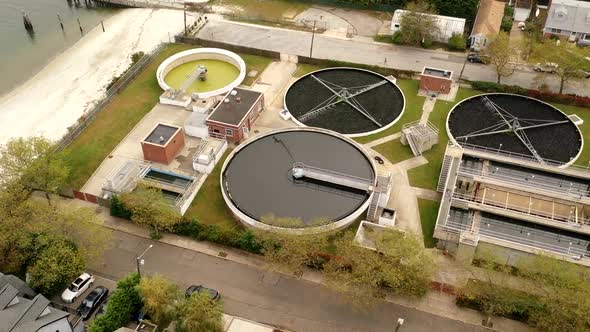 An aerial time lapse orbiting the ATLANTIC BEACH Wastewater Treatment Plant in New York. It is a clo