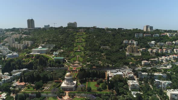 Aerial of Baha'i Gardens with Shrine of the Bab