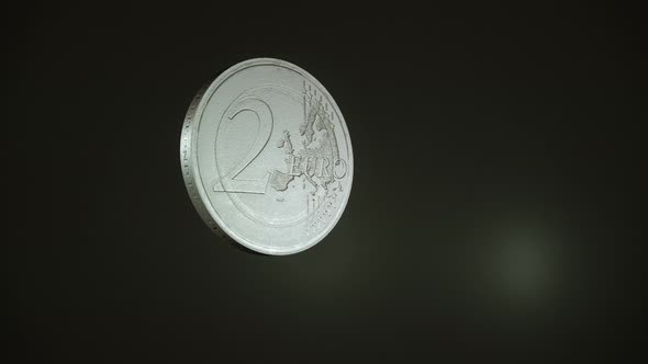 Spinning Two Euro Coin In Slow Motion