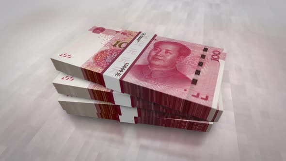 Chinese yuan Renminbi money banknote pile packs